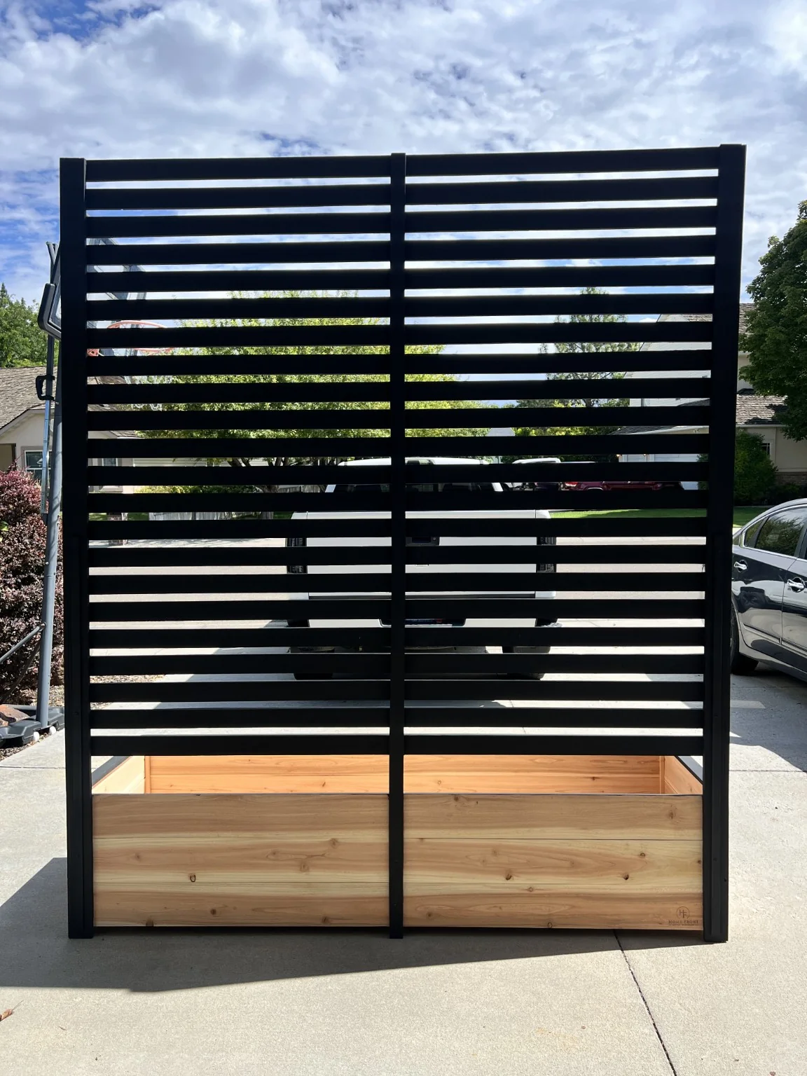 Finished custom cedar privacy planter before delivery